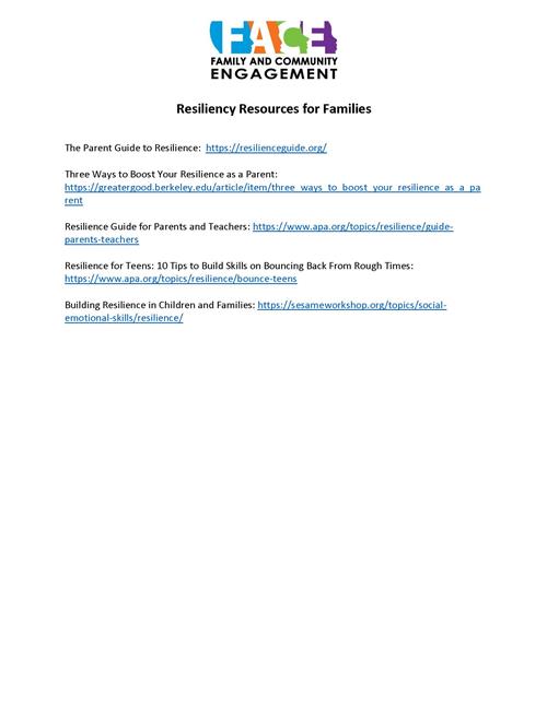 Resiliency Resources for Families